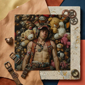 Soft Landing - Lowbrow Gay Pilot Art Print / Canvas Square Photo Man Surrounded Stuffed Animals Framed Handsome Homoerotic Queer, Prints