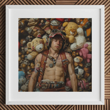 Soft Landing - Lowbrow Gay Pilot Art Print / Canvas Teddy Bear Collection Colors Textures Plush Material Handsome Homoerotic Queer, Queer