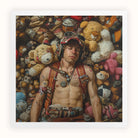 Soft Landing Lowbrow Gay Pilot Art Print, Shirtless Young Man Goggles Accessories Surrounded Stuffed Animals