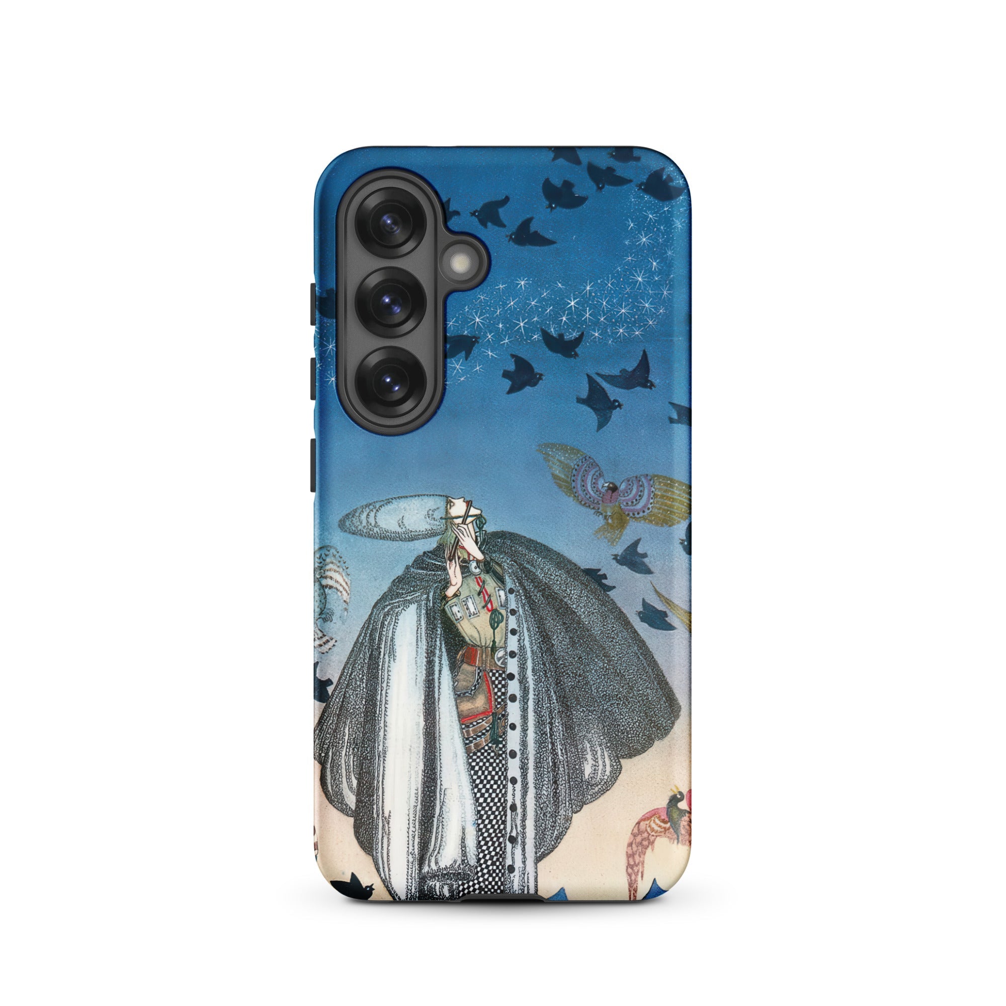Soldier Summoning Birds - Kay Nielsen Samsung Case, Galaxy S25 / Matte, Phone Case Surreal Illustration Robed Figure Creatures Blue