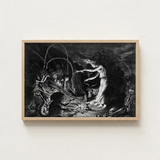 Framed Black-and-white Dramatic Scene Figures Mythical Creatures Enclosed Crooked Hearth Burns, Velde Ii Art, Conjurer Leans