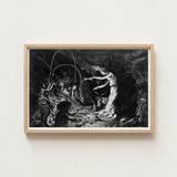 Framed Black-and-white Dramatic Scene Figures Mythical Creatures Enclosed Crooked Hearth Burns, Velde Ii Art, Conjurer Leans
