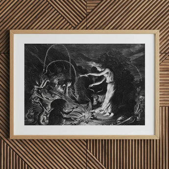The Sorceress - Jan Van De Velde Ii Art Print / Canvas Framed Black White Print Witchy Scene Crooked Hearth Burns, Velde Ii Art, Conjurer