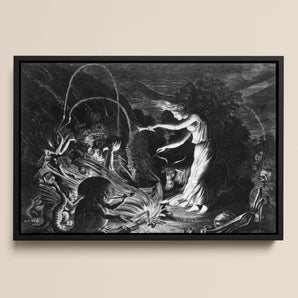 The Sorceress - Jan Van De Velde Ii Framed Canvas, 18x12’’ / 46x31cm / Black Floating Frame, Framed Monochrome Print Classical Scene