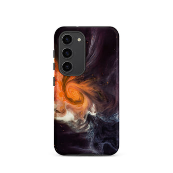 Space Story - Interstellar Nebula Samsung Case, Galaxy S23 / Matte, Smartphone Dark Nebula-like Design Orange White Black Colors
