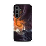 Space Story - Interstellar Nebula Samsung Case, Galaxy S24 Plus / Matte, Smartphone Black Case Vibrant Abstract Swirl Design Orange
