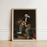 Framed Portrait Man Black Hat Coat Acoustic Guitar Spanish Singer, Tears, Working Guitarist Caught, Mid-phrase, Bolero, Throwing, Shadow,