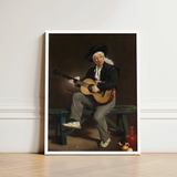 Framed Reproduction Classical Painting Man Period Attire Acoustic Spanish Singer, Tears, Working Guitarist Caught, Mid-phrase, Black Bolero