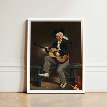 Framed Reproduction Classical Painting Man Black Attire Hat Spanish Singer, Tears, Working Guitarist Caught, Mid-phrase, Bolero, Throwing,