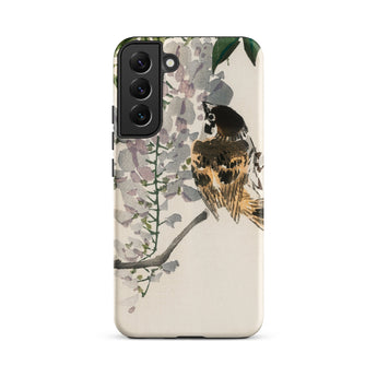 Sparrow on a Branch - Kono Bairei Meiji Bird Phone Case Phone Case Watercolor-style Illustration Bird Perched Branch Wisteria Bairei Meiji