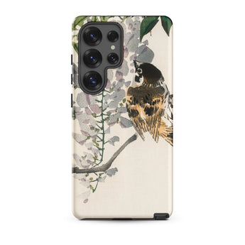 Sparrow on a Branch - Kono Bairei Meiji Bird Phone Case Phone Case Detailed Illustration Bird Perched Branch Blossoms Bairei Meiji Era,