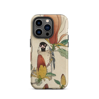 Sparrow on Magnolia - Ohara Koson Kachō-e Iphone Case, 14 Pro / Matte, Bird Flower Patterned Phone Case