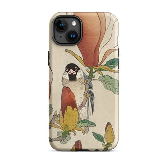 Sparrow on Magnolia - Ohara Koson Kachō-e Iphone Case, 15 Plus / Matte, Bird Flower Patterned Phone Case