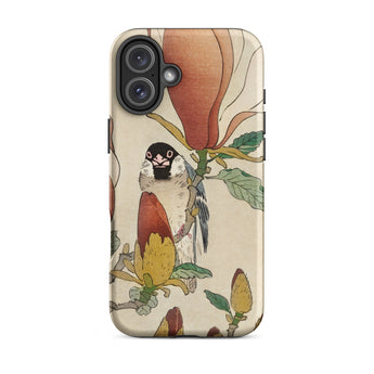 Sparrow on Magnolia - Ohara Koson Kachō-e Iphone Case, 16 Plus / Matte, Bird Magnolia Flower Phone Case
