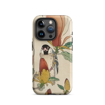 Sparrow on Magnolia - Ohara Koson Kachō-e Phone Case Iphone 15 Pro / Matte Bird Flower Patterned, Koson’s Mesmerizing, Artistry Mobile Cases