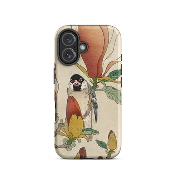 Sparrow on Magnolia - Ohara Koson Kachō-e Phone Case Iphone 16 / Matte Bird Flower, Koson’s Mesmerizing, Artistry Mobile Cases