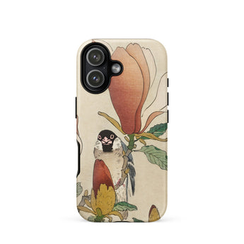 Sparrow on Magnolia - Ohara Koson Kachō-e Phone Case Iphone 17 / Matte 12 Floral Design Bird Illustration Beige, Koson’s Mesmerizing,