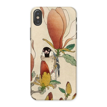 Sparrow on Magnolia - Ohara Koson Kachō-e Phone Case Iphone x / Matte Bird Flower, Koson’s Mesmerizing, Artistry Mobile Cases