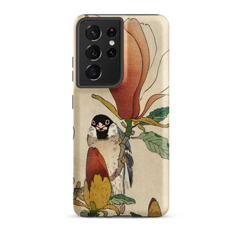 Sparrow on Magnolia - Ohara Koson Kachō-e Phone Case Samsung Galaxy S21 Ultra / Matte Vintage-style Detailed Illustration Bird Perched,