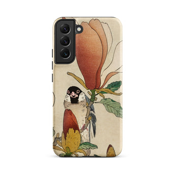 Sparrow on Magnolia - Ohara Koson Kachō-e Phone Case Samsung Galaxy S22 Plus / Matte Beige Detailed Illustration Bird Perched