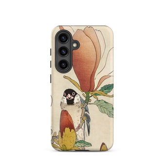 Sparrow on Magnolia - Ohara Koson Kachō-e Phone Case Samsung Galaxy S24 / Matte Beige Detailed Illustration Bird Perched Stylized, Koson’s
