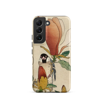 Sparrow on Magnolia - Ohara Koson Kachō-e Samsung Case, Galaxy S22 / Matte, Smartphone Case Beige Background Bird Flower Motif