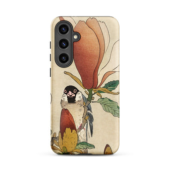 Sparrow on Magnolia - Ohara Koson Kachō-e Samsung Case, Galaxy S24 Plus / Matte, Smartphone Case Bird Floral Art Print