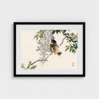 Sparrow on a Branch - Kono Bairei Meiji Era Art Print / Canvas Meiji-era Avian Marvel, Nature’s Ephemeral Beauty Prints