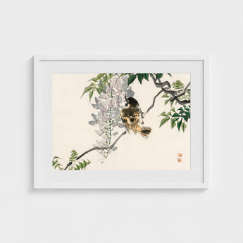 Sparrow on a Branch - Kono Bairei Meiji Era Art Print / Canvas Meiji-era Avian Marvel, Nature’s Ephemeral Beauty Prints