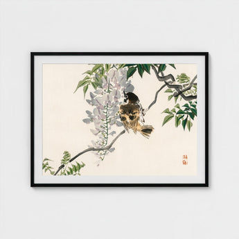 Sparrow on a Branch - Kono Bairei Meiji Era Art Print / Canvas Meiji-era Avian Marvel, Nature’s Ephemeral Beauty Prints