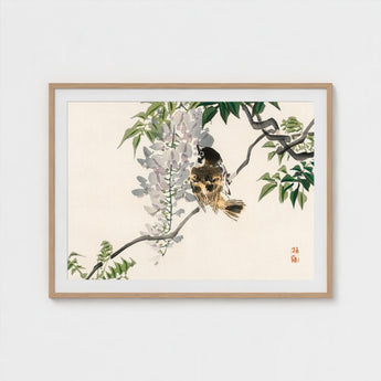 Sparrow on a Branch - Kono Bairei Meiji Era Art Print / Canvas Meiji-era Avian Marvel, Nature’s Ephemeral Beauty Prints