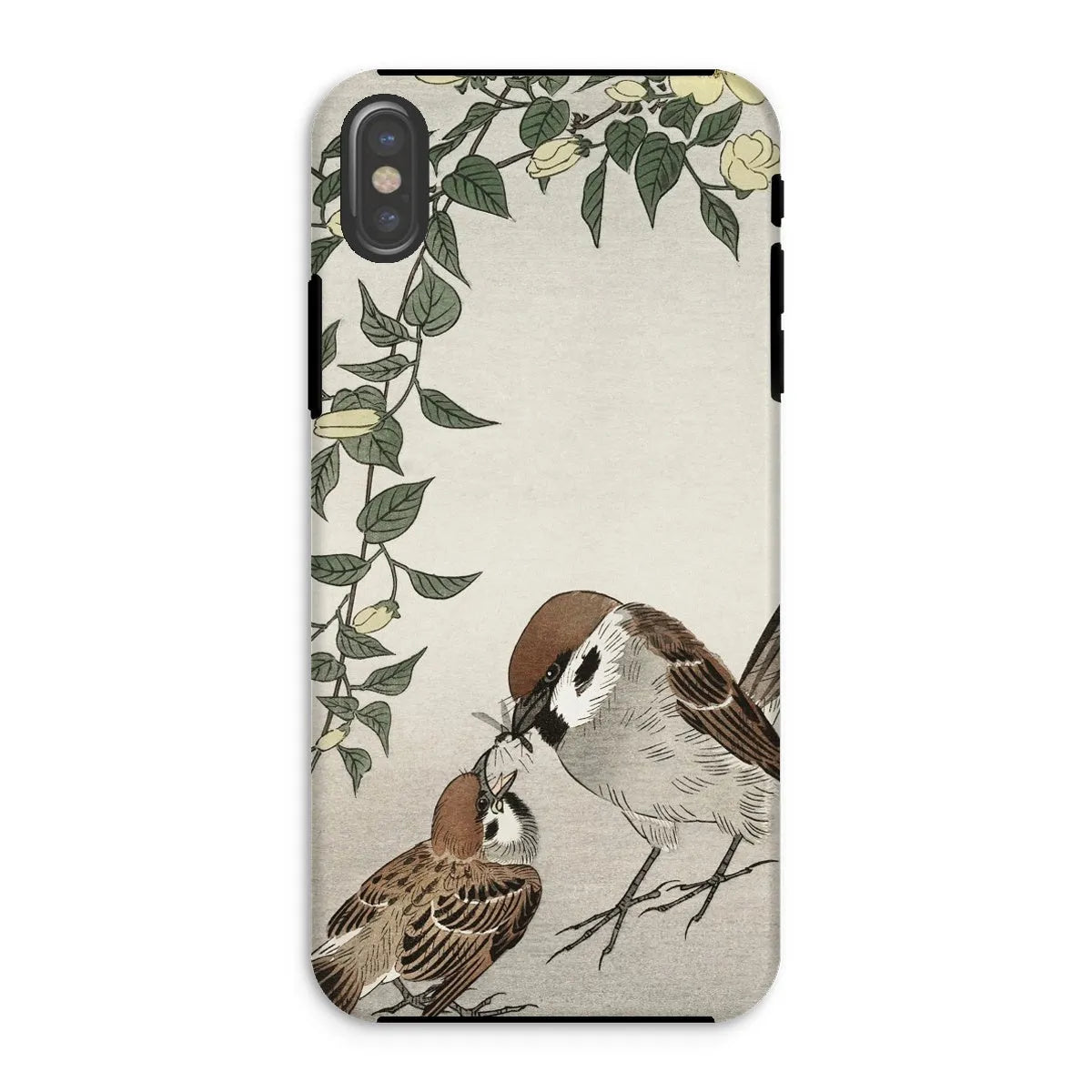Sparrows Feeding - Japanese Bird Phone Case - Ohara Koson - Iphone Xs / Matte - Mobile Phone Cases - Aesthetic Art