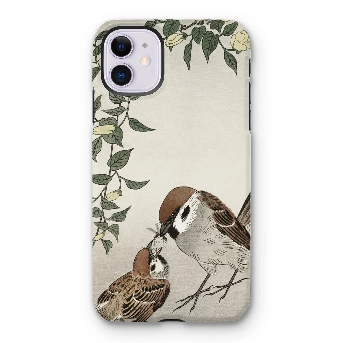 Sparrows Feeding - Japanese Bird Phone Case - Ohara Koson - Iphone 11 / Matte - Mobile Phone Cases - Aesthetic Art