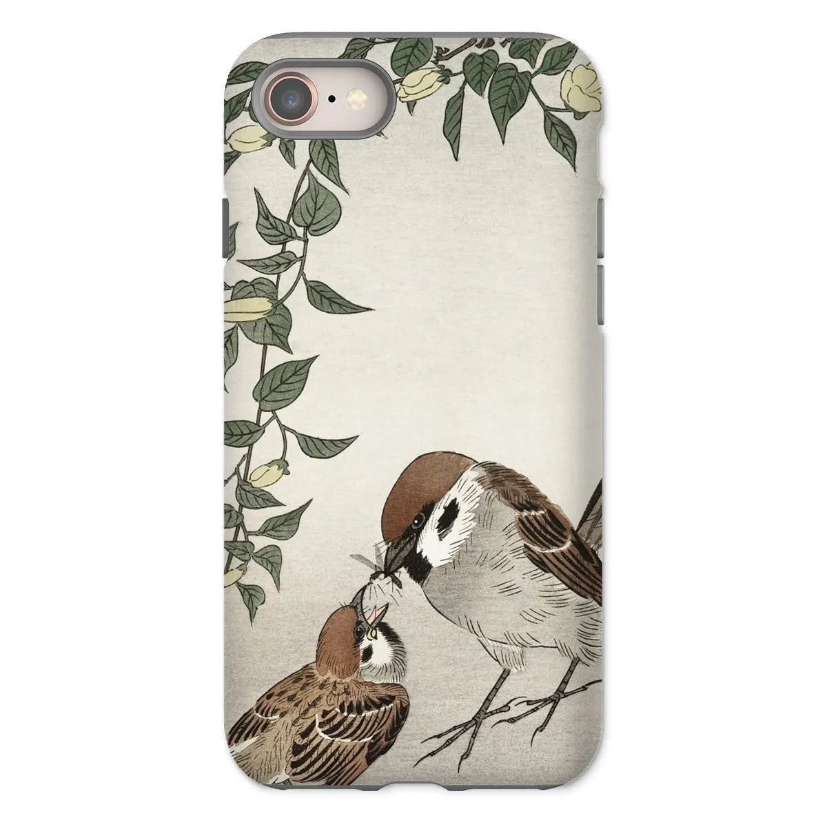 Sparrows Feeding - Japanese Bird Phone Case - Ohara Koson - Iphone 8 / Matte - Mobile Phone Cases - Aesthetic Art