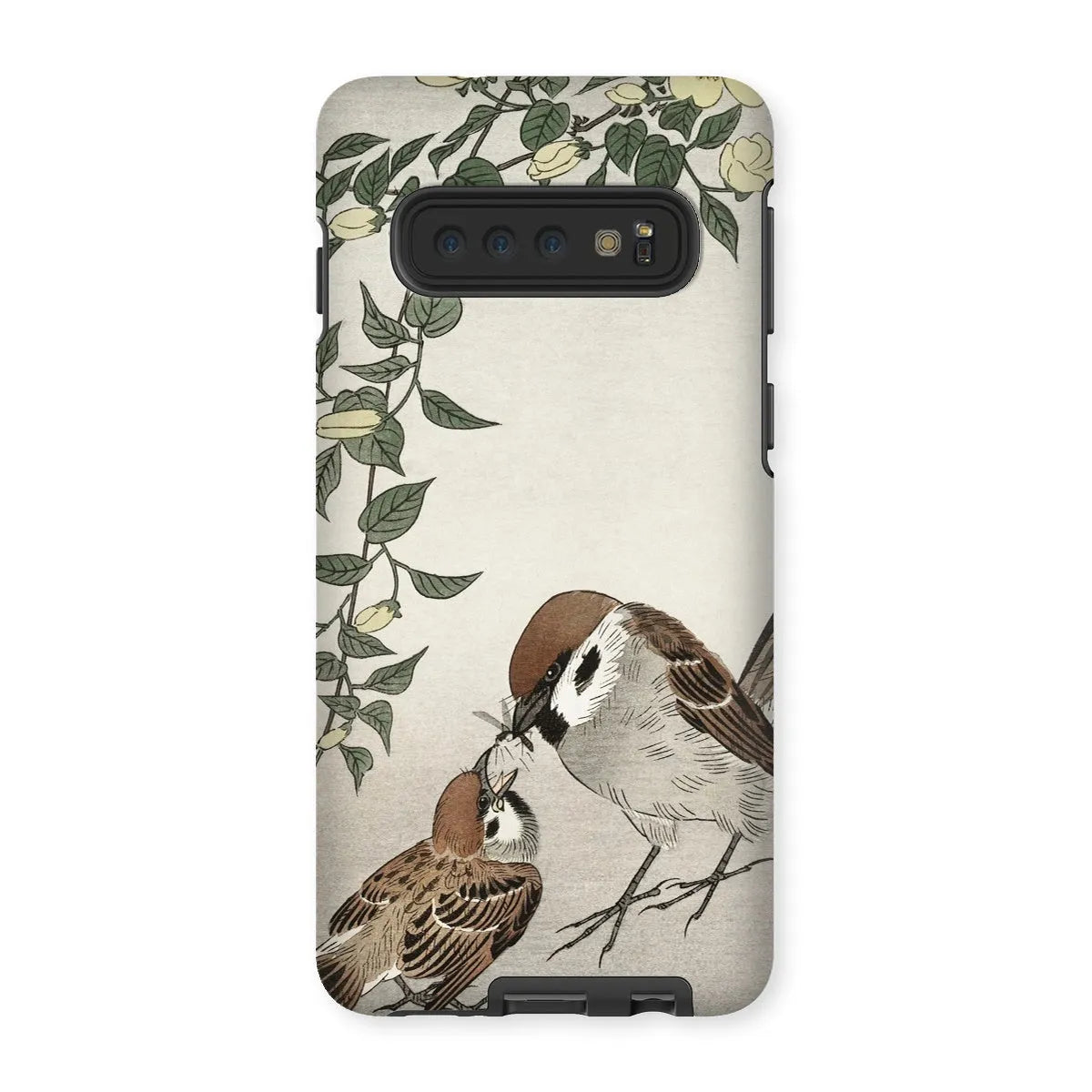 Sparrows Feeding - Japanese Bird Phone Case - Ohara Koson - Samsung Galaxy S10 / Matte - Mobile Phone Cases - Aesthetic