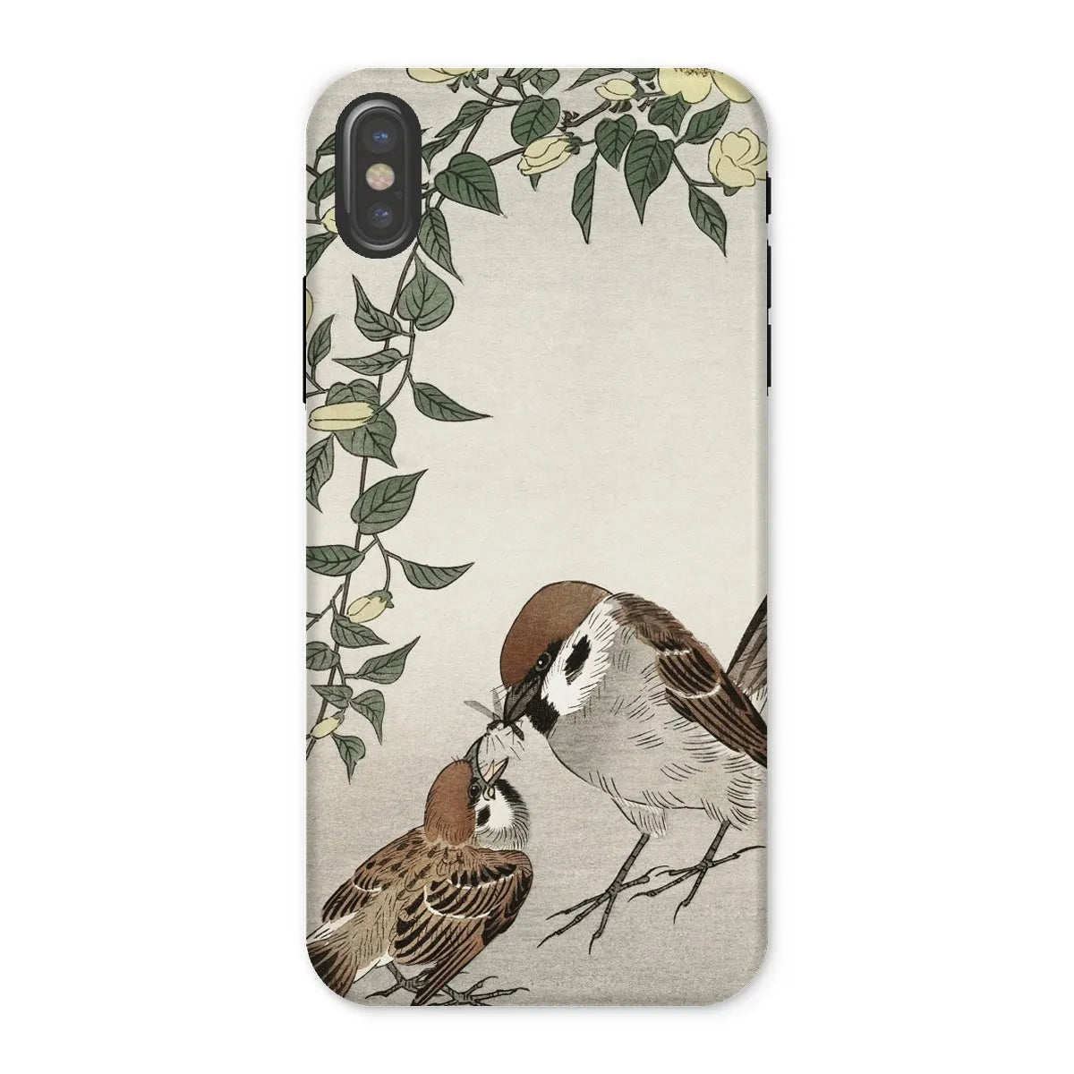 Sparrows Feeding - Japanese Bird Phone Case - Ohara Koson - Iphone x / Matte - Mobile Phone Cases - Aesthetic Art