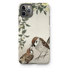 Sparrows Feeding - Ohara Koson Japanese Bird Iphone Case, 11 Pro Max / Matte, Iphone Case Vintage-style Illustration Two Sparrows Floral