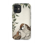 Sparrows Feeding - Ohara Koson Japanese Bird Iphone Case, 12 Mini / Matte, Phone Case Illustration Two Sparrows Decorative Foliage