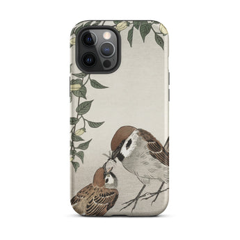 Sparrows Feeding - Ohara Koson Japanese Bird Iphone Case, 12 Pro Max / Matte, Bird-themed Phone Case