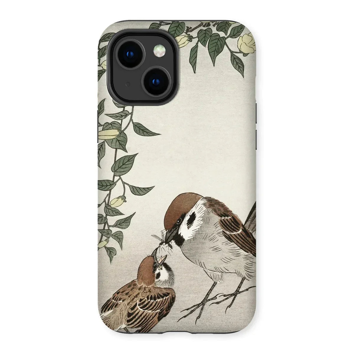 Sparrows Feeding - Ohara Koson Japanese Bird Iphone Case, 14 Plus / Matte, Iphone Case Artistic Illustration Two Sparrows Leafy Branches