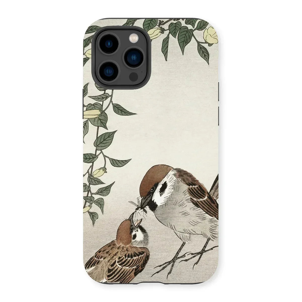 Sparrows Feeding - Ohara Koson Japanese Bird Iphone Case, 14 Pro / Matte, Iphone Case Nature-inspired Design Birds Foliage