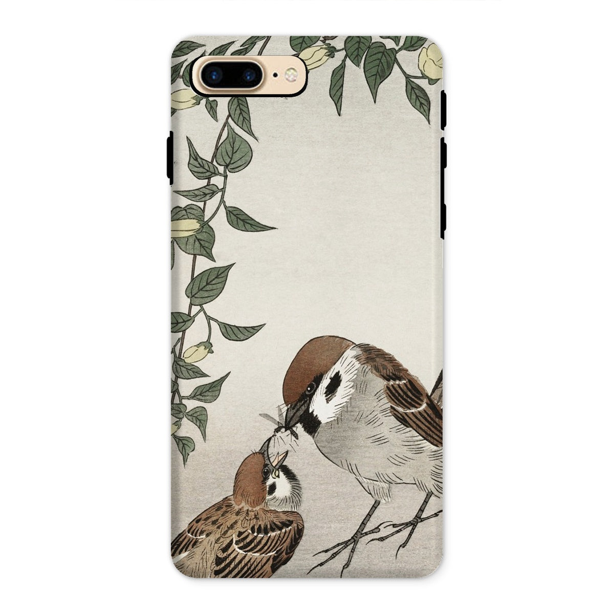 Sparrows Feeding Ohara Koson Japanese Bird Iphone Case, 8 Plus / Matte, Phone Case Nature Inspired Design Birds Foliage