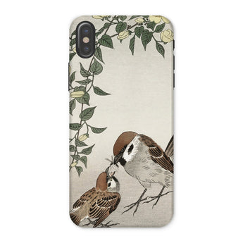 Sparrows Feeding - Ohara Koson Japanese Bird Iphone Case, x / Matte, Phone Case Vintage-style Illustration Two Sparrows Floral Elements