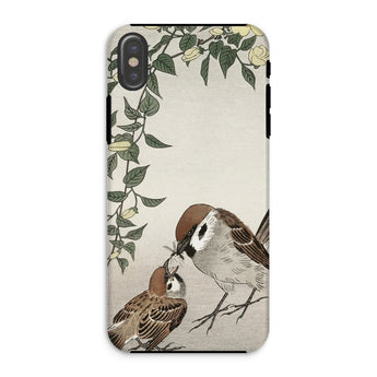Sparrows Feeding - Ohara Koson Japanese Bird Iphone Case, Xs / Matte, Phone Case Nature-inspired Design Birds Floral Elements