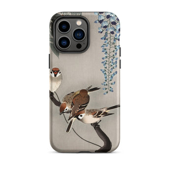 Sparrows and Wisteria - Ohara Koson Shin-hanga Iphone Case, 14 Pro Max / Matte, Phone Case Bird Flower Design