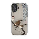 Sparrows and Wisteria - Ohara Koson Shin-hanga Iphone Case, 16 Plus / Matte, Phone Case Bird Flower Design