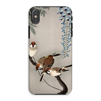 Sparrows and Wisteria - Ohara Koson Shin-hanga Iphone Case, Xs / Matte, Phone Case Artistic Design Birds Perched Branches Blue