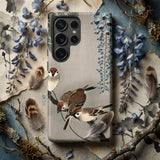 Sparrows and Wisteria - Ohara Koson Shin-hanga Phone Case Gray Phone Case Detailed Illustration Three Birds Brown Ohara Koson,