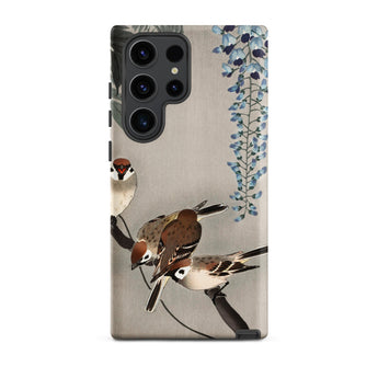 Sparrows and Wisteria - Ohara Koson Shin-hanga Phone Case Samsung Galaxy S23 Ultra / Matte Phone Case Delicate Illustration Three Sparrows