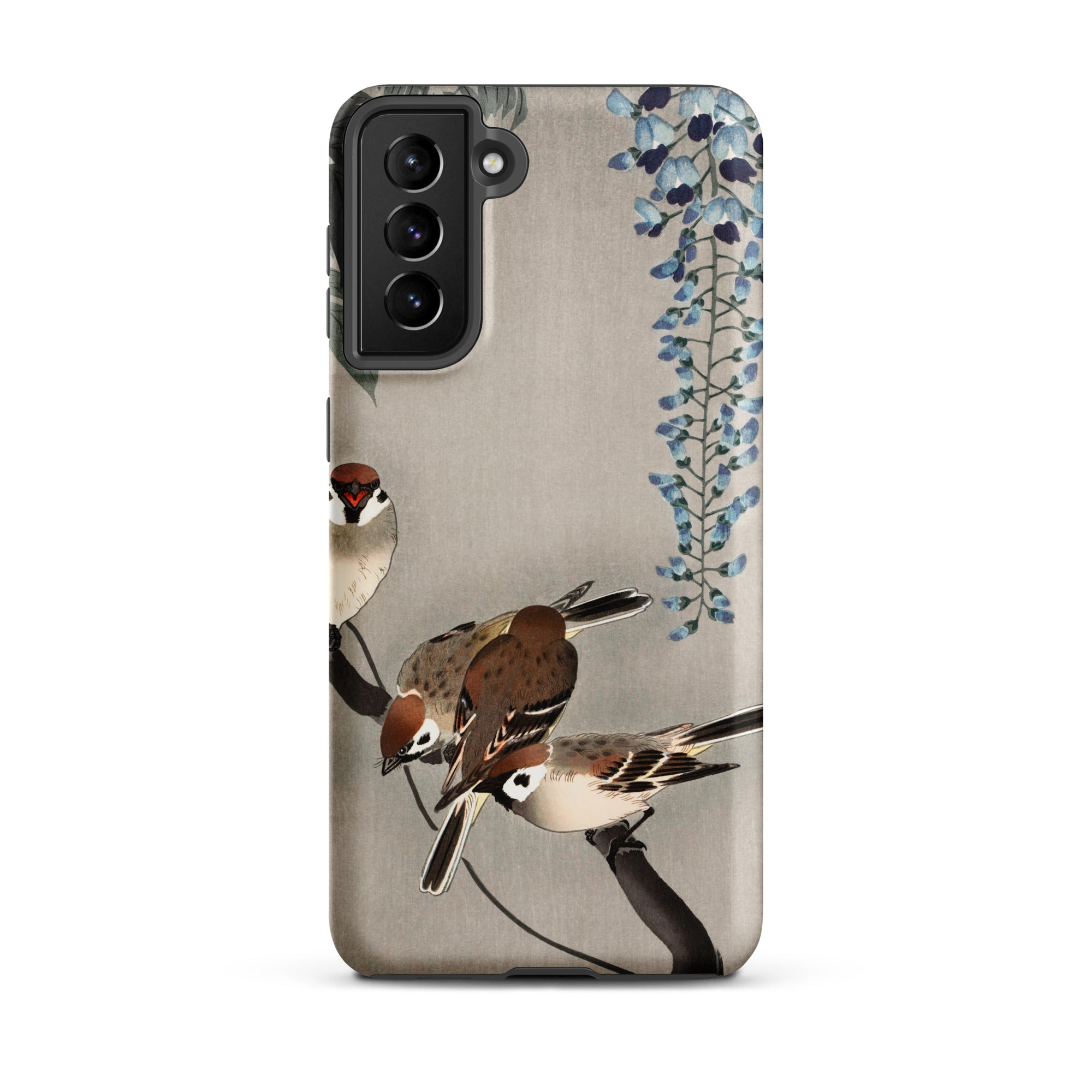 Sparrows and Wisteria Ohara Koson Shin Hanga Samsung Case, Galaxy S21 Plus / Matte, Phone Case Naturalistic Painting Sparrows Branches Blue
